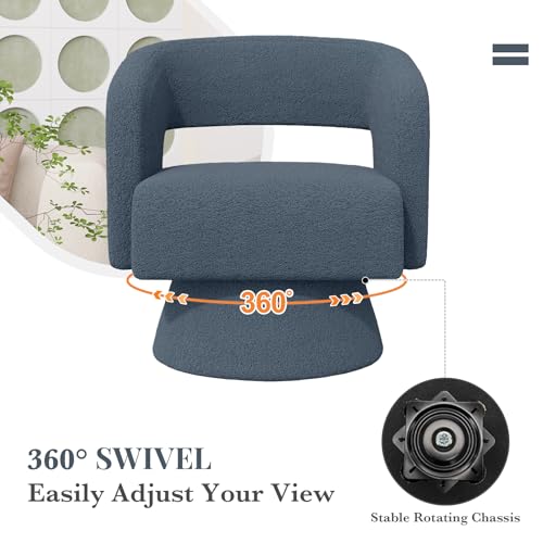 Luxanimarion Swivel Barrel Accent Chair,Oversized Teddy Upholstered Round Swivel Chair,Modern Luxury 360 Degree Living Room Vanity Chair for Bedroom Office,Blue,1PCS - color: Blue, size: Set of 1