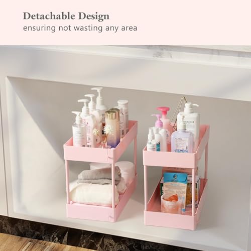 4-Tier Pink Slim Storage Cart, Narrow Laundry Cart with Wheels, Dividers, Hanging Cups, Hooks, Easy Assembly - style: 4 Tier Pink