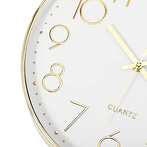 Foxtop 12" Modern Wall Clock Silent Battery Operated Analog Clock, Gold | Non Ticking, Quartz, Round, Easy to Read, Bedroom, Kitchen, Living Room, Office - color: Gold, size: 12 Inch Quartz