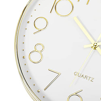 Foxtop 12" Modern Wall Clock Silent Battery Operated Analog Clock, Gold | Non Ticking, Quartz, Round, Easy to Read, Bedroom, Kitchen, Living Room, Office - color: Gold, size: 12 Inch Quartz