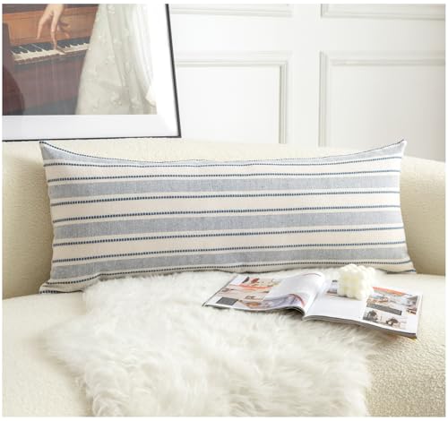 Cethom Decorative Boho Lumbar Pillow Covers, Modern Farmhouse Couch Pillowcase, 14 x 36 Long Accent Body Throw Pillow Covers, Sofa Bed Living Room Decor Cushion Case, Blue and Beige, Pack of 1 - color: Classic Blue, size: 36" x 14" (Pack of 1)