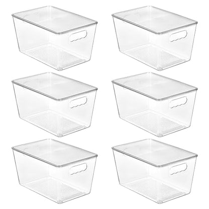 Vtopmart 6 Pack Clear Stackable Storage Bins with Lids, Large Plastic Containers with Handle for Pantry Organizer and Storage,Perfect for Bathroom,Cabinet,Kitchen,Fridge,Closet Organization - size: L( 11"L x 7.5"W x 6"H)