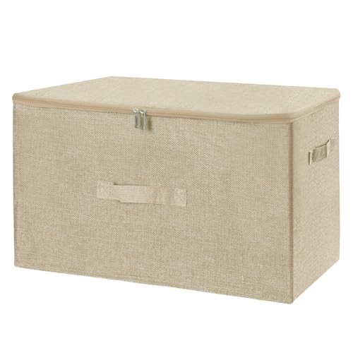 ANMINY Fabric Storage Bins with Zipper Lids, 20"x15"x12", Beige, 1 PCS | 62.3Qt Cotton Linen Storage Box, PP Board Frame, Washable, Collapsible, with Handles & 3-side Open Lid, Stackable Extra Large - color: Beige, size: Extra Large (Pack of 1)