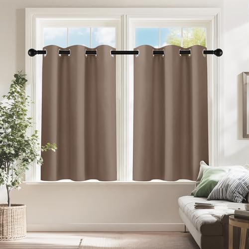 PONY DANCE Small Curtains for Bathroom Windows, Blackout Blinds Shades for Bedroom Dorm Storage Cabinet Door Kitchen Basement Farmhouse Decor, W 34 x L 36 inches, Mocha, 2 Panels - color: Mocha, size: 34"W x 36"L (Pack of 2)