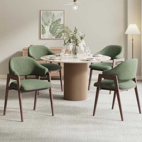 MALOL Wooden Dining Chairs Set of 4, Fabric, Curved Open Back, Green - color: Green, size: Set of 4
