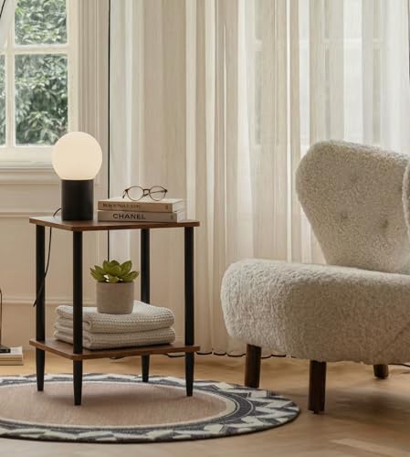 FORAOFUR End Table with Charge Station, Small End Tables Living Room, Nightstand with 2 Tier Storage Shelves for Small Spaces, Living Room, Bedroom, Sofa End Table Rustic Brown - color: Rustic Brown