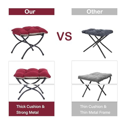 Lazy Chair with Ottoman, Comfy Accent Reading Chair, Burgundy | Foldable Footrest,Removable Cover,with Armrests and Side Pockets,Upholstered Lounge Chair for Bedroom,Dorm,Office,Small Space - color: Burgundy
