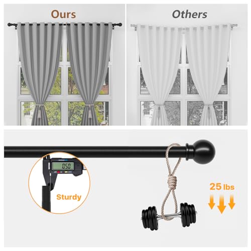 Black Curtain Rods for Windows 66 to 120, Adjustable Length, Heavy Duty Steel Rod, Wall Mounted, 120 Inch - color: Black, size: 66 to 120 inch