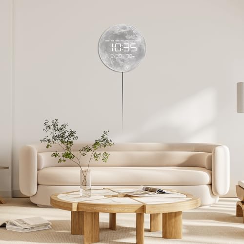 Digital Wall Clock, LED Moon/Earth Design, Temperature Display, 7.87 x 7.87 inches (Moon, 12.59 INCH) - color: Moon, size: 12.59 INCH