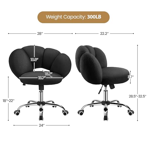 Yaheetech Black Petal Boucle Makeup Vanity Desk Chair with Wheels, Swivel | Soft foam-padded boucle fabric fits vanity, bedroom, office or sewing desks; adjustable height, swivel wheels, fast assembly. - color: Black