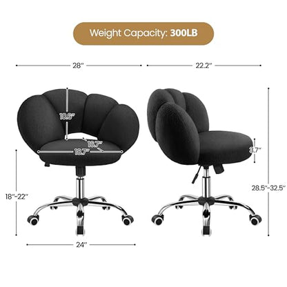 Yaheetech Black Petal Boucle Makeup Vanity Desk Chair with Wheels, Swivel | Soft foam-padded boucle fabric fits vanity, bedroom, office or sewing desks; adjustable height, swivel wheels, fast assembly. - color: Black