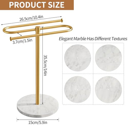 STWWO Kitchen Towel Holder for Countertop with Marble Base | S-Shape Hand Towel Stand for Bathroom Stainless Steel Rust-Proof, Hand Towel Holder Standing for Vanity Countertop, Gold - color: Gold