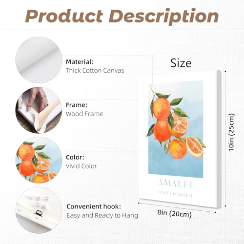 Fruit Wall Art Kitchen Artwork Wall Decor Fruit Market Prints Poster Colorful Lemon Canvas Wall Art Vintage Pictures Lemon Orange Prints Set of 6 for Room Bedroom 8x10 Inch Ready to Hang - color: Fruit Prints, size: 8x10 Inch Wrapped Canvas