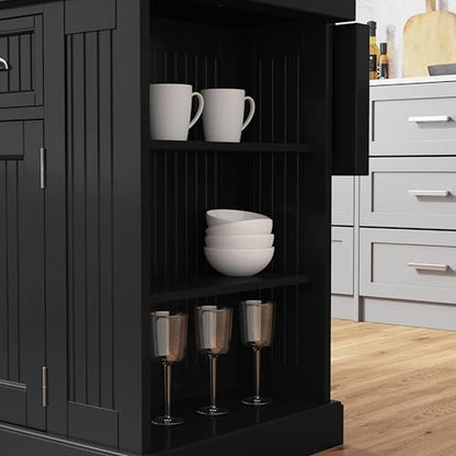 Homestyles Nantucket Distressed Black Kitchen Island with Black Granite and Wood Drop Leaf Breakfast Bar, 48"W