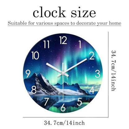 XNM 14 Inch Glass Wall Clocks Battery Operated | Analog Living Room Office Kitchen Wall Clock Round Silent Wall Clock Non Ticking - color: Teal 1, size: 14 Inch