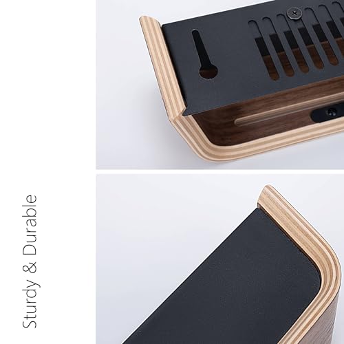 Key Holder Wall Mount with Shelf | 17 inch | Walnut | 5 Retractable Hooks | Modern Wall Key Hooks | Minimalist | Space-Saving | Wooden Key Rack for Entryway & Hallway - color: Walnut