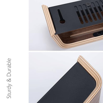 Key Holder Wall Mount with Shelf | 17 inch | Walnut | 5 Retractable Hooks | Modern Wall Key Hooks | Minimalist | Space-Saving | Wooden Key Rack for Entryway & Hallway - color: Walnut