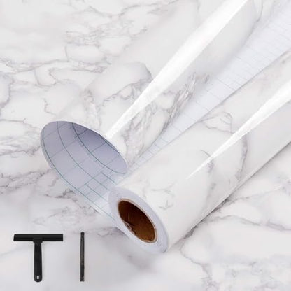 White/Grey Marble Contact Paper Marble Wallpaper Peel and Stick with Tools | 17.7" x 78.7" Self Adhesive Vinyl Film Contact Paper for Countertops - color: Gray/White-tool, size: 17.7" x 78.7"
