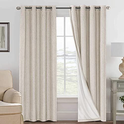 H.VERSAILTEX Linen 100% Blackout Curtains for Bedroom Light Blocking Curtains, Textured Curtains for Living Room 84 inch Grommet, White Liner Energy Efficient GRS Certified (2 Panels, Natural) - color: Natural, size: 52"W x 84"L (Pack of 2)