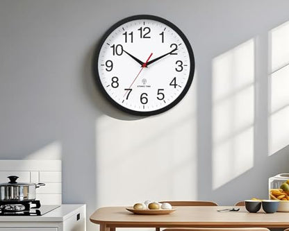 Wall Clock Analog 10 Inch Atomic Battery Operated Silent Clock | Black, Easy To Read, Non Ticking, Round, Accurate, Kitchen, Living Room, Classroom, Office, School - color: Atomic_black, size: 10 Inch