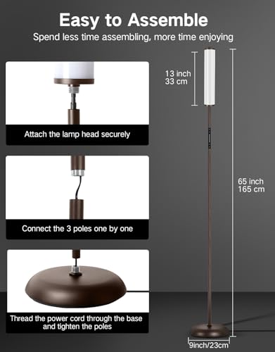 OUTON Bright Smart Floor Lamp with Remote, App & Touch Control, RGB Color Changing Standing Lamp, 2200K-6500K Dimmable, 3 Adjustable Heights, 32 Scenes for Living Room Bedroom Office,Brown - color: Brown