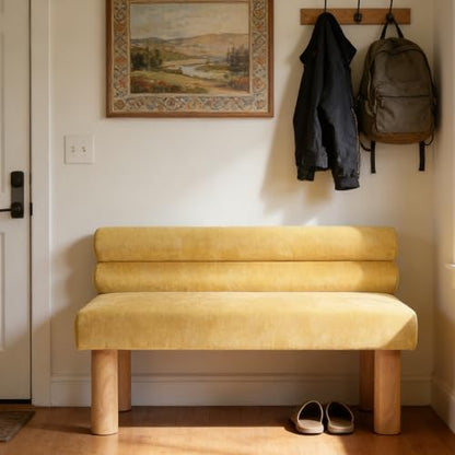 Christopher Knight Home Wally Fabric Upholstered Dining Bench, Long Dining Room Chair, Wooden Entryway Bench, Bedroom End of Bed Bench, Yellow+Natural - color: Yellow+natural