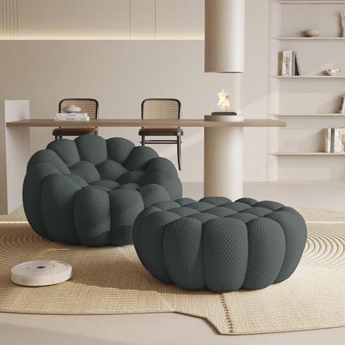 Modular Sectional Sofa,Bubble Couch Set,1 Seater+ Ottoman,Modern Upholstered Bean Bag Sofa Couch Mesh Fabric Lazy Floor Chair Living Roon Sets (Dark Gray) - color: Dark Gray, size: 48"+42"