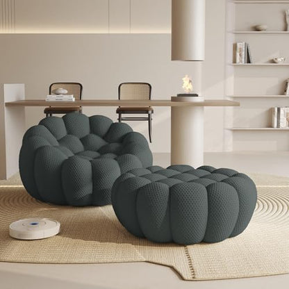Modular Sectional Sofa,Bubble Couch Set,1 Seater+ Ottoman,Modern Upholstered Bean Bag Sofa Couch Mesh Fabric Lazy Floor Chair Living Roon Sets (Dark Gray) - color: Dark Gray, size: 48"+42"