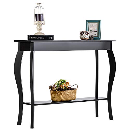 ChooChoo 39" Narrow Entryway Table with Storage Shelf, Black | Console Table with Curved Legs, Chic Accent Sofa Table with Shelves for Entryway, Living Room, Hallway - color: Black