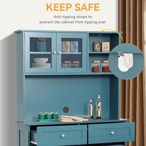 LOUVIXA 68.4" Kitchen Pantry Storage Cabinet, Freestanding Cupboard with Shelf, 2 Drawers and 2 Tilt Out Trash Cabinet, Tall Cabinets for Kitchen, Dinning Room, Living Room (Deep Teal, Double Tilt) - color: Deep Teal