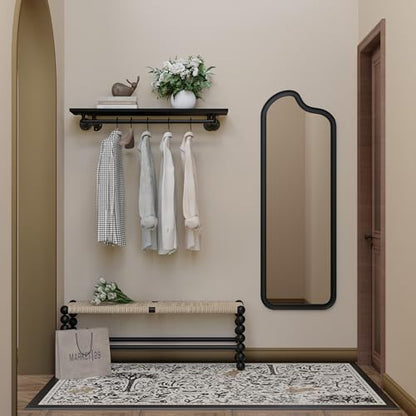 Clothes Rack 42in, Wall Mounted Garment Rack with Real Black Wood Shelf, Heavy Duty Hanging Clothes Rack, Multi-Purpose Hanging Rod, Space-Saving Closet Storage - color: Black, size: 1T42IN