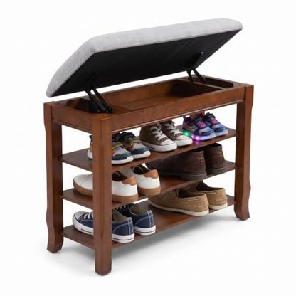 Solid Wood Shoe Rack Bench with Storage, Flip-Top Soft-Close Lid, 23.6" | 550 lbs Max Load, Flip-Top Soft-Close Lid, Adjustable Shelves, Cushioned Entryway Shoe Rack Organizer, Tool-free Assembly - size: 23.6"
