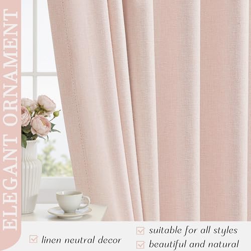 Linen Blackout Curtains 36 Inch Long 2 Panels with Back Tab Pink | Thermal Insulated, Room Darkening, Noise Reducing, Suitable for Bedroom, Living Room, Kitchen, Linen Textured, Rod Pocket - color: Pink, size: 50"W x 36"L (Pack of 2)