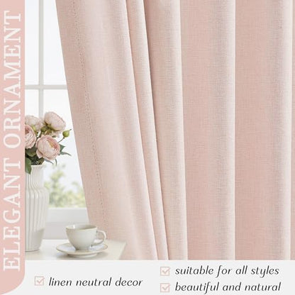 Linen Blackout Curtains 36 Inch Long 2 Panels with Back Tab Pink | Thermal Insulated, Room Darkening, Noise Reducing, Suitable for Bedroom, Living Room, Kitchen, Linen Textured, Rod Pocket - color: Pink, size: 50"W x 36"L (Pack of 2)