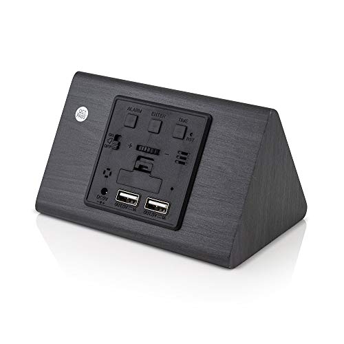 Digital Alarm Clock Wooden Alarm Clock Wood Modern Triangle Alarm Digital Desk Clock, Displays Time Date Temperature Calendar Wood Made Electric Clocks for Bedroom, Bedside - Black - color: Black