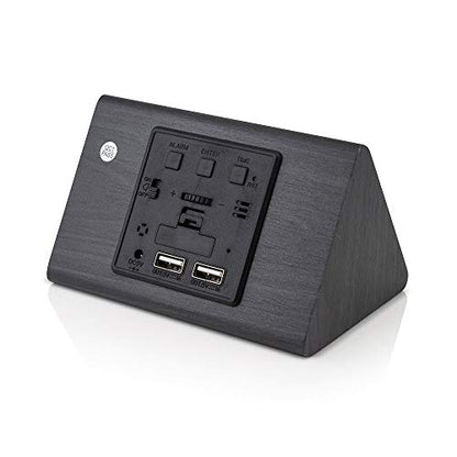 Digital Alarm Clock Wooden Alarm Clock Wood Modern Triangle Alarm Digital Desk Clock, Displays Time Date Temperature Calendar Wood Made Electric Clocks for Bedroom, Bedside - Black - color: Black