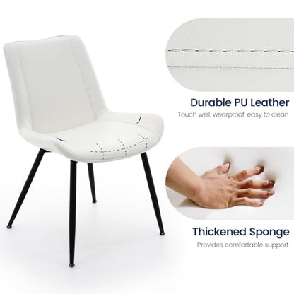 Dining Chairs Set of 2, PU Leather Armless with Metal Legs Pearl White | Fits Dining Rooms, Kitchens, Waiting room, Living rooms, Offices & Cafes, Easy to Clean Easy to assemble Adjustable Foot Pads - color: Pearl White