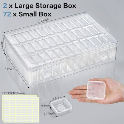 Bead Organizer Box, 72 Pcs Mini Clear Bead Storage with Hinged Lid and Labels, Small Plastic Containers for Jewelry Making, DIY Craft, Diamond Painting, Screws, Nail Art, and Seeds (2 Pack) - color: 2 Pack