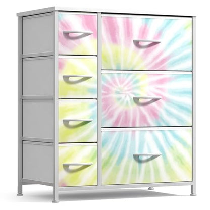 Sorbus Dresser with 7 Drawers - Furniture Storage Chest for Kid’s, Teens, Bedroom, Nursery, Playroom, Clothes, Toys - Steel Frame, Wood Top, Tie-dye Fabric Bins (7-Drawer, Tie-Dye) - color: Light Tie-dye