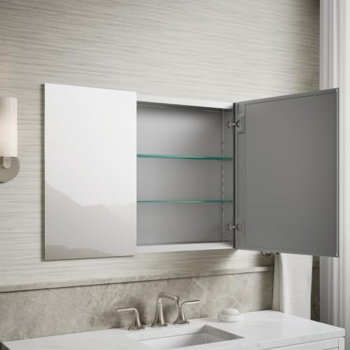 Kohler 55065-NA Embark Slim Two-Door Medicine Cabinet Mirror, Adjustable Shelves with Mirrored Doors, 35 in. W x 26 in. H - size: 35 in. x 26 in., style: Flat Edge