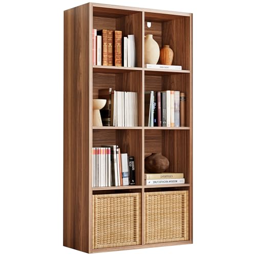 IRONCK 8-Cube Storage Organizer, Reversible Cube Bookshelf, Oak Brown | 8-cube reversible shelf organizer. Bookshelf or TV stand. Extra-thick frame, FSC certified. Anti-tip. - color: Oak Brown