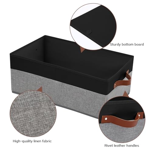 3 Pack Large Capacity Storage Bins Closet Organizer for Shelves | Fabric Closet Storage Baskets Boxes with Leather Handles for Organizing Clothes, Sheets, Jeans, Toys, Books (Black and Grey) - style: 3 Pack Black & Grey