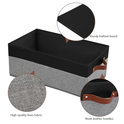 3 Pack Large Capacity Storage Bins Closet Organizer for Shelves | Fabric Closet Storage Baskets Boxes with Leather Handles for Organizing Clothes, Sheets, Jeans, Toys, Books (Black and Grey) - style: 3 Pack Black & Grey