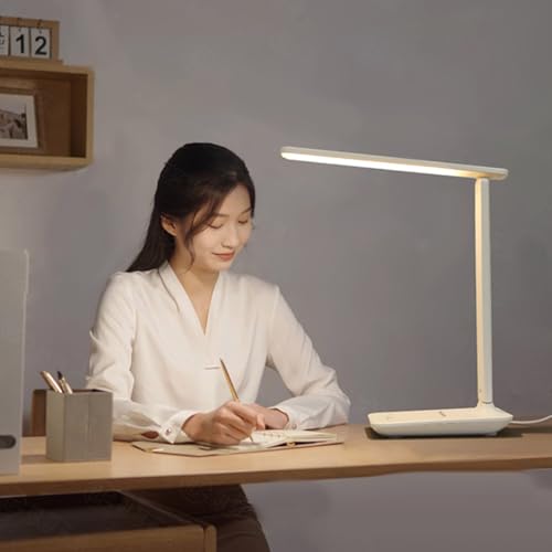 Eye Caring Table Lamp, 180 Adjustable Rotating Foldable Desk Lamp with USB C Charging Port, 5 Color Temperatures 5 Dimming Levels (White) - color: White
