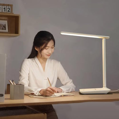 Eye Caring Table Lamp, 180 Adjustable Rotating Foldable Desk Lamp with USB C Charging Port, 5 Color Temperatures 5 Dimming Levels (White) - color: White