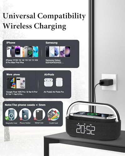 COLSUR Bluetooth Speaker with Wireless Charger, FM Radio, Dimmable LED Night Light, Stereo Sound Dual Wireless Speakers, 2500mAh Portable Speaker for Home Decoration, Bedroom, Office, Gift | FM Radio, Adjustable LED Night Light, 6 in 1 Bedroom Portable Sp