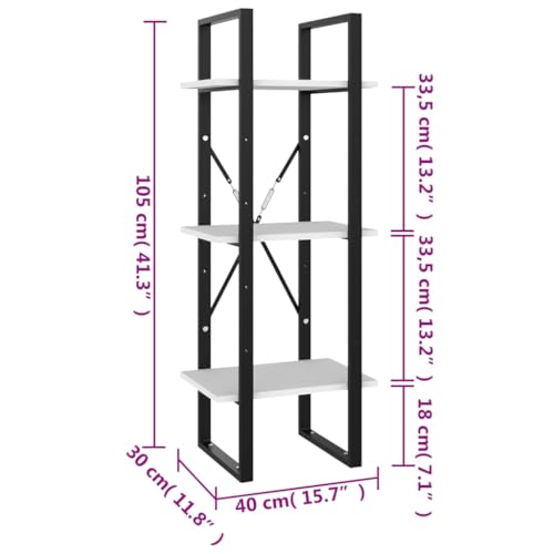 3-Tier Slim White Wood and Metal Frame Bookshelf | Compact 11.8 x 15.7 x 41.3 inch standing cabinet fits narrow spaces in living rooms and home offices. - color: White, size: Small