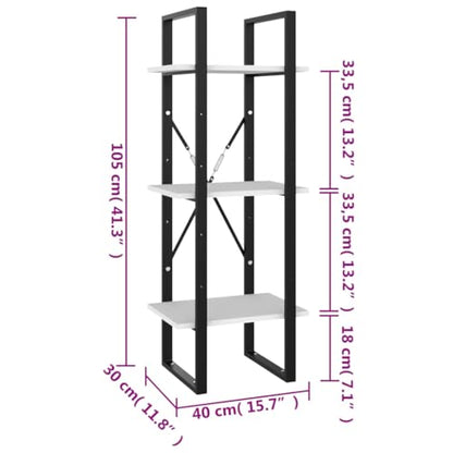 3-Tier Slim White Wood and Metal Frame Bookshelf | Compact 11.8 x 15.7 x 41.3 inch standing cabinet fits narrow spaces in living rooms and home offices. - color: White, size: Small