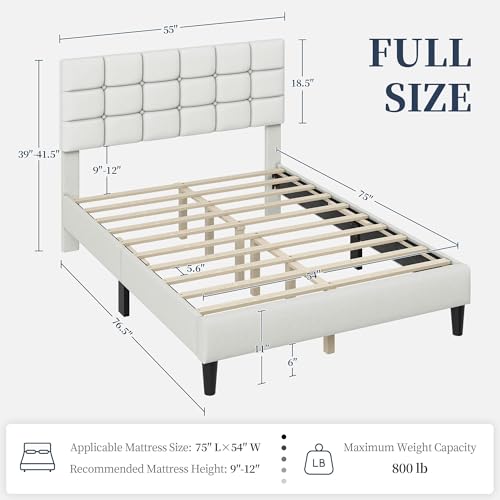 Yaheetech Full Size Upholstered Tufted Bed Frame with Headboard, Beige | Sturdy engineered wood frame with linen fabric upholstery features a soft tufted headboard for easy assembly and support - color: Beige, size: Full