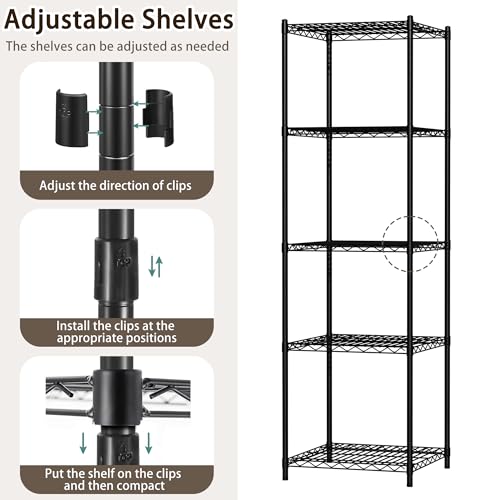 Wire Storage Standing Shelf Rack Tower, Corner Metal Shelving Unit with Adjustable Shelves, Space-Saving Organizer for Garage, Kitchen, Bathroom, 18 * 18 Inch - size: 5 Tier 18 Inch Width
